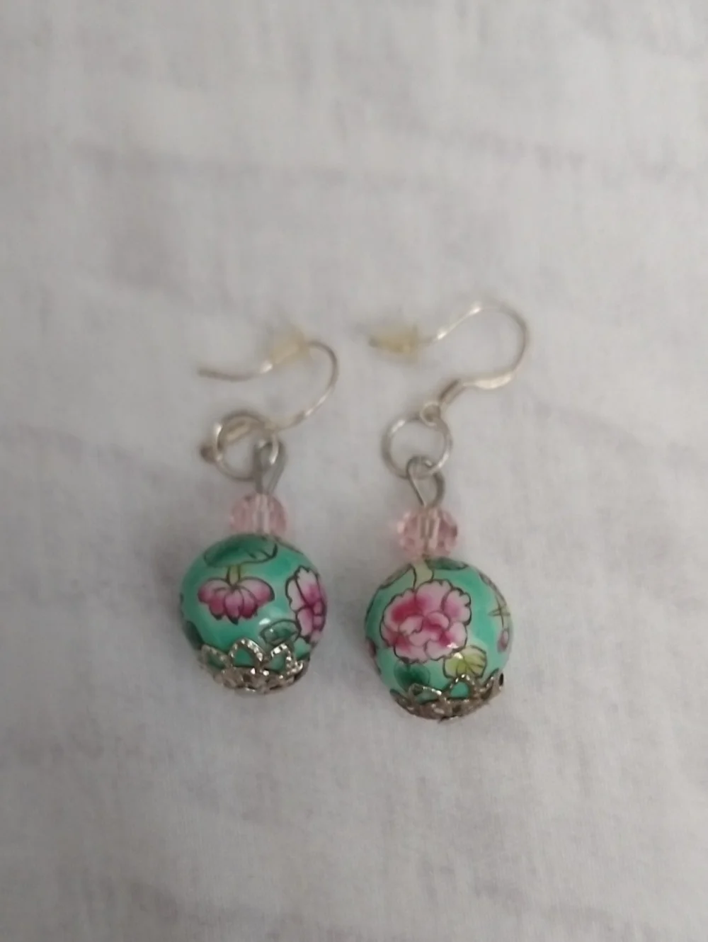 Handcrafted Floral Turquoise Bead Drop Earrings - Pink Accents